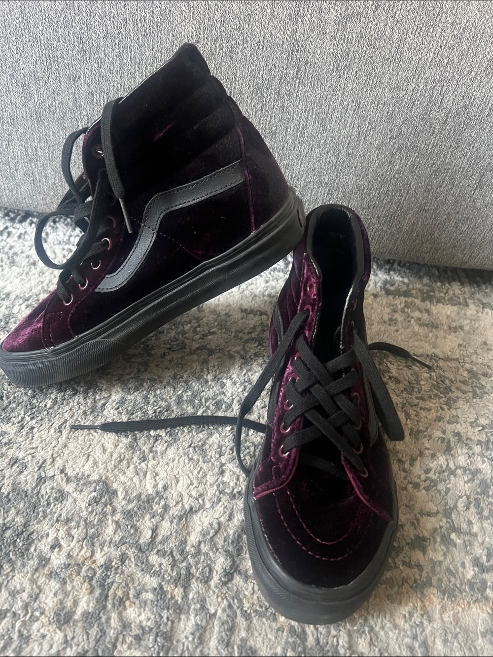 Vans High-Top Velvet Sneakers in Deep Burgundy and Black